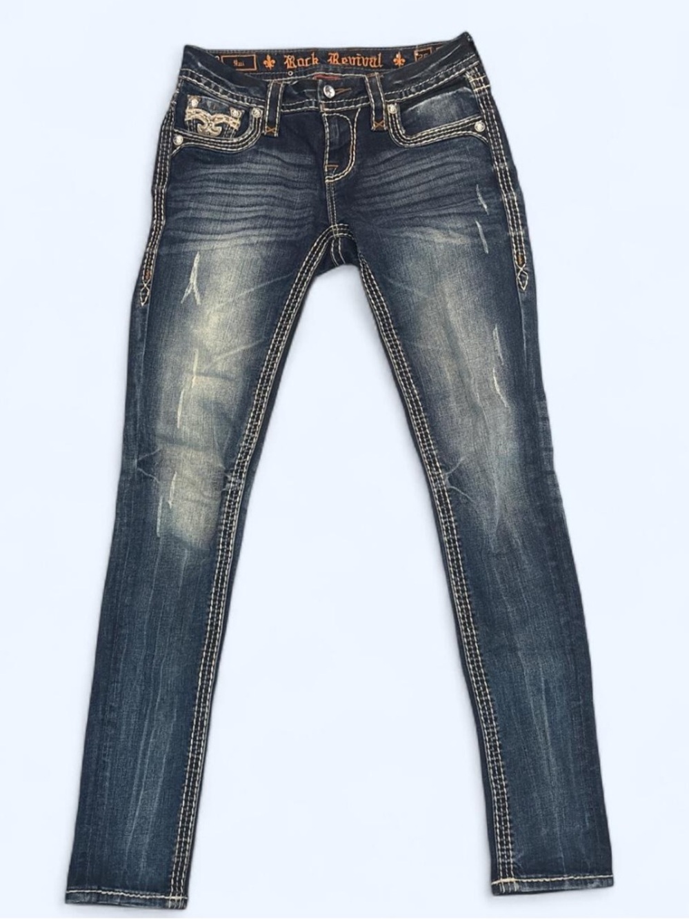 Rock Revival Women's Distressed Skinny Jeans - Dark Blue Wash